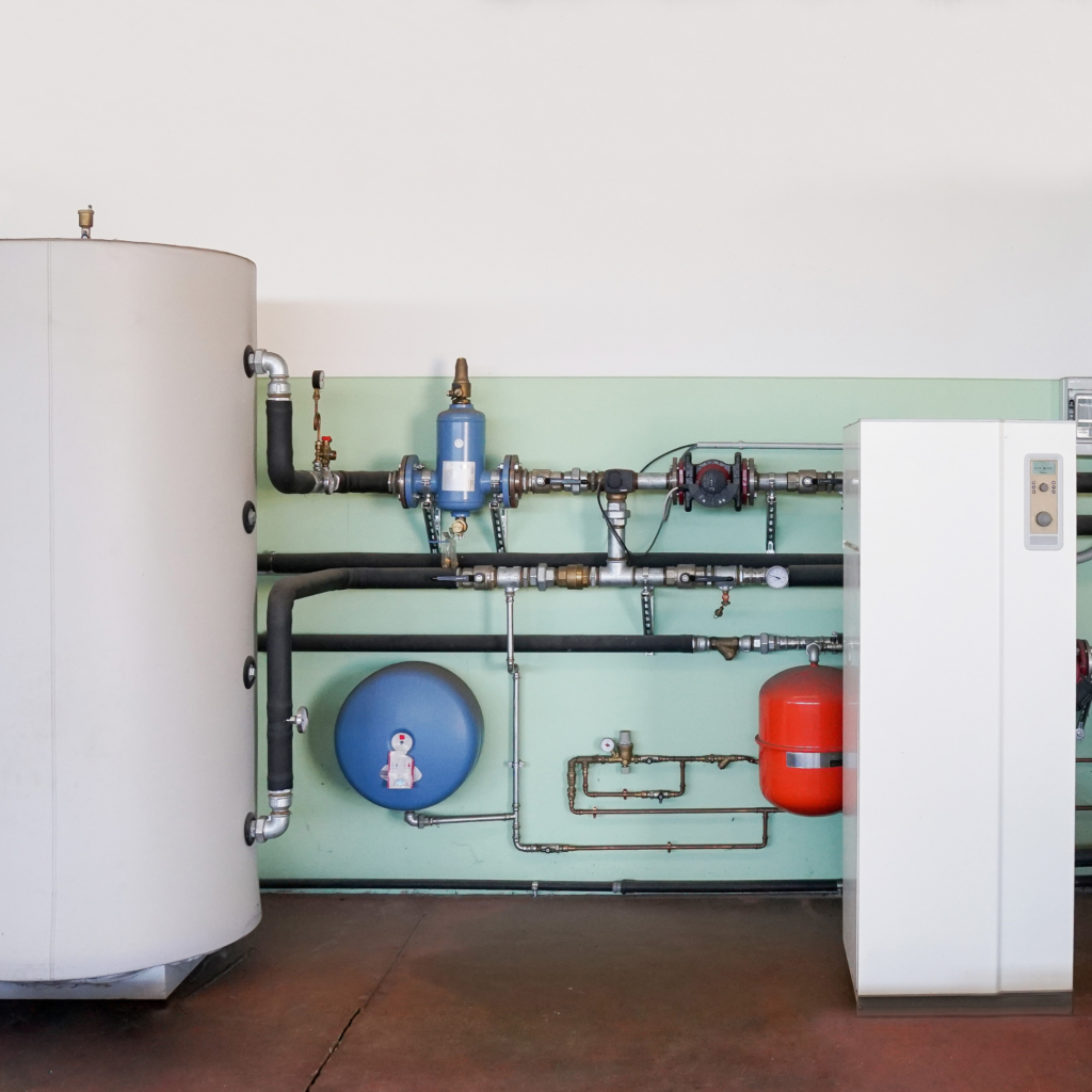 Geothermal heat pump in a basement 