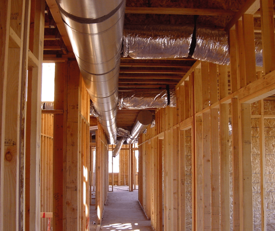 Ductwork in the attic or ceiling of a new home
