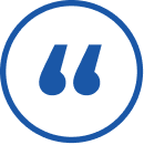 Blue circular quotation mark icon indicating a quote