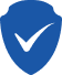 Blue shield icon with a checkmark indicating verified security. (security badge)